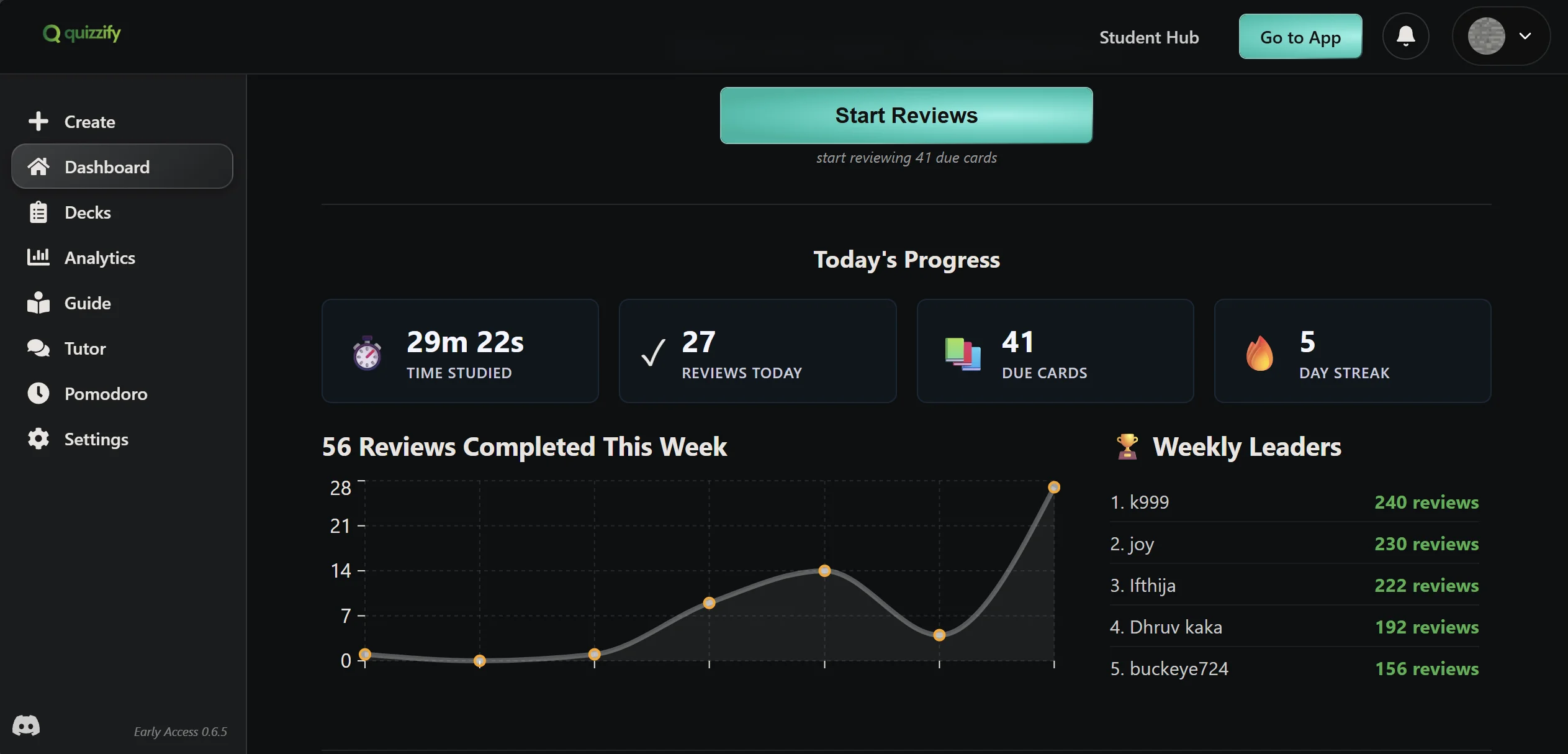 Quizzify AI Study Tool Dashboard